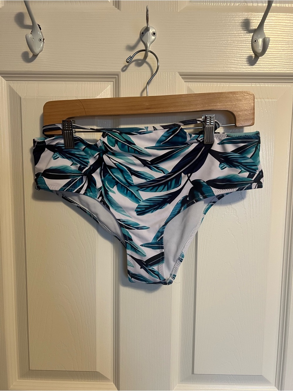 2 piece Tropical Leaf Print Bikini Bottoms and White top